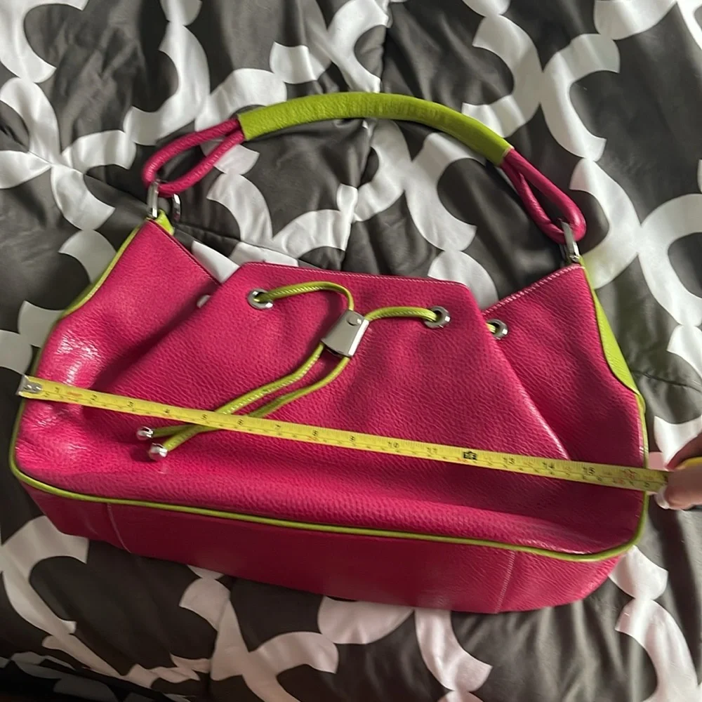 Pink pebble genuine leather shoulder bag